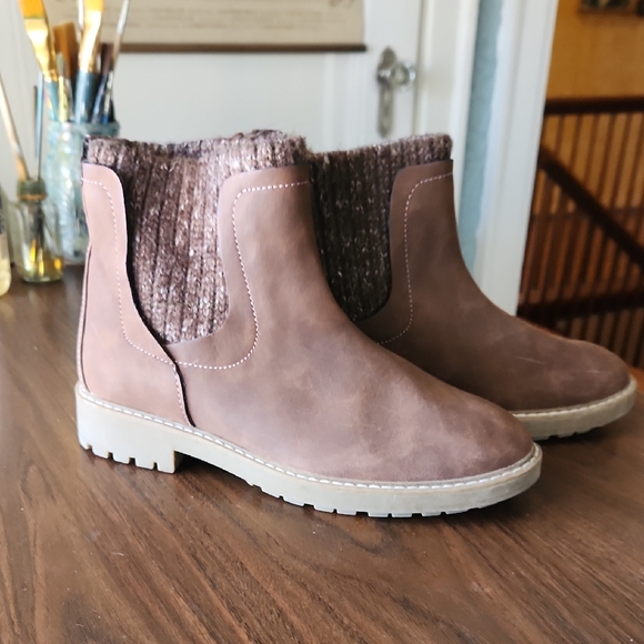 St. John's Bay Shoes - St. John's Bay Brown Ankle Boots with Knit Accent